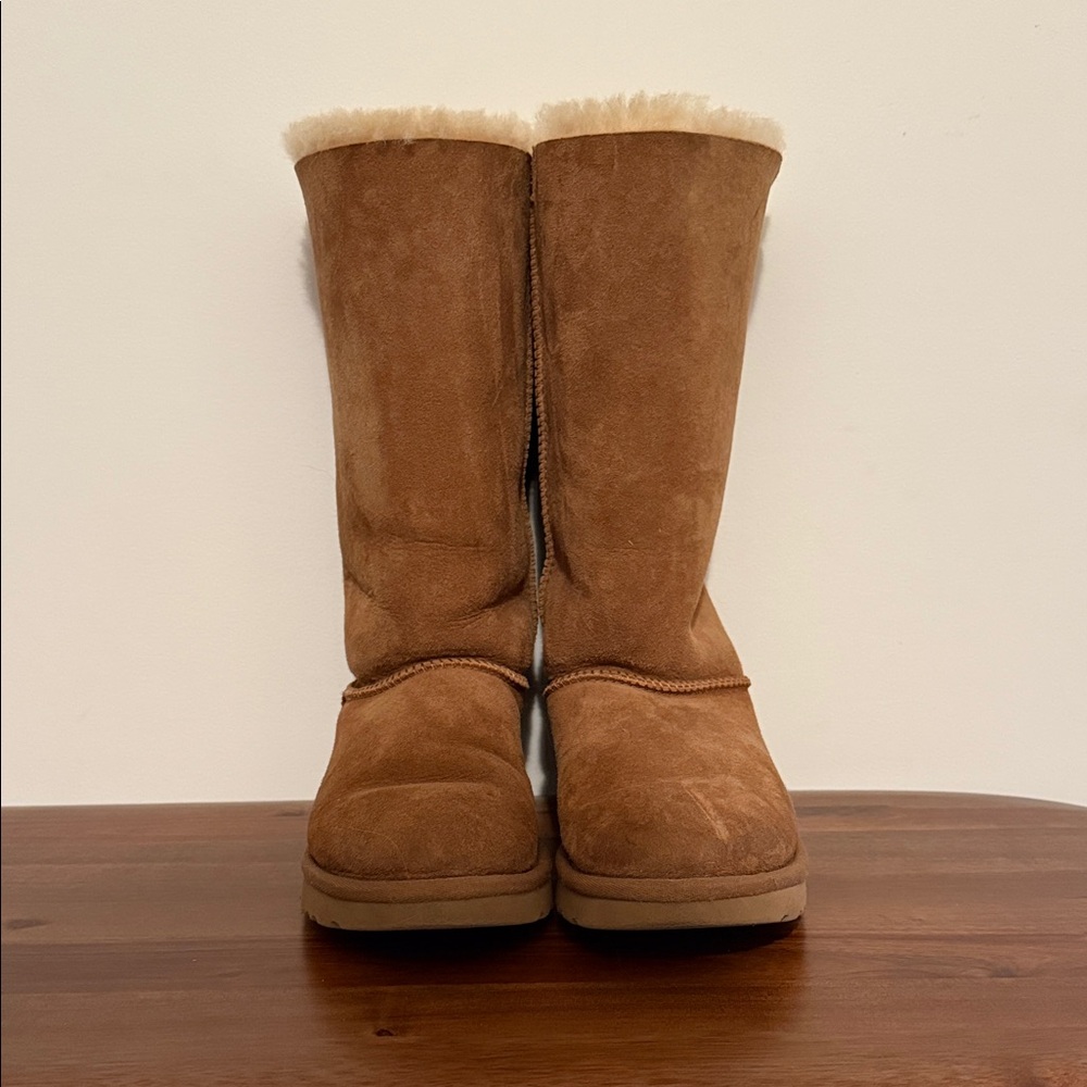 UGG Women's Tan Sheepskin Bow Boots - Picture 3 of 6